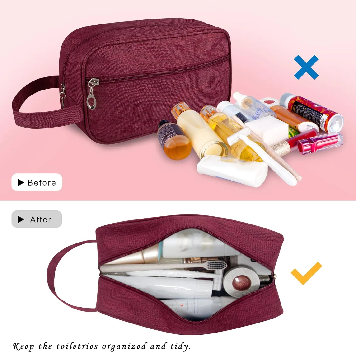 Toiletry Bag, Large Capacity Travel Bag for Toiletries, Waterproof Oxford Fabric Toiletry Organizer for Travel, Business Trips and Daily Use, Travel Essentials for Men or Women (Burgundy)
