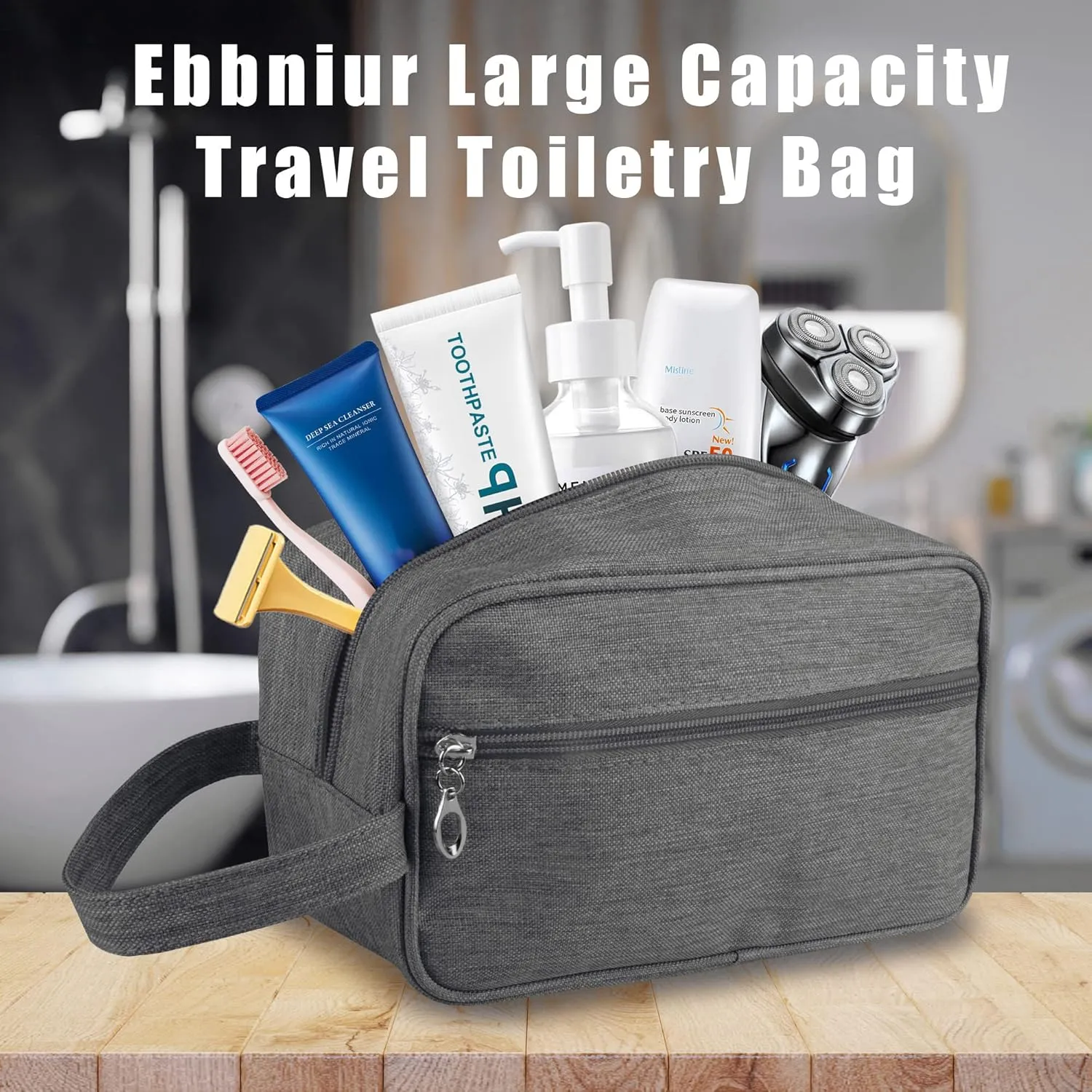Toiletry Bag, Large Capacity Travel Bag for Toiletries, Waterproof Oxford Fabric Toiletry Organizer for Travel, Business Trips and Daily Use, Travel Essentials for Men or Women (Grey)
