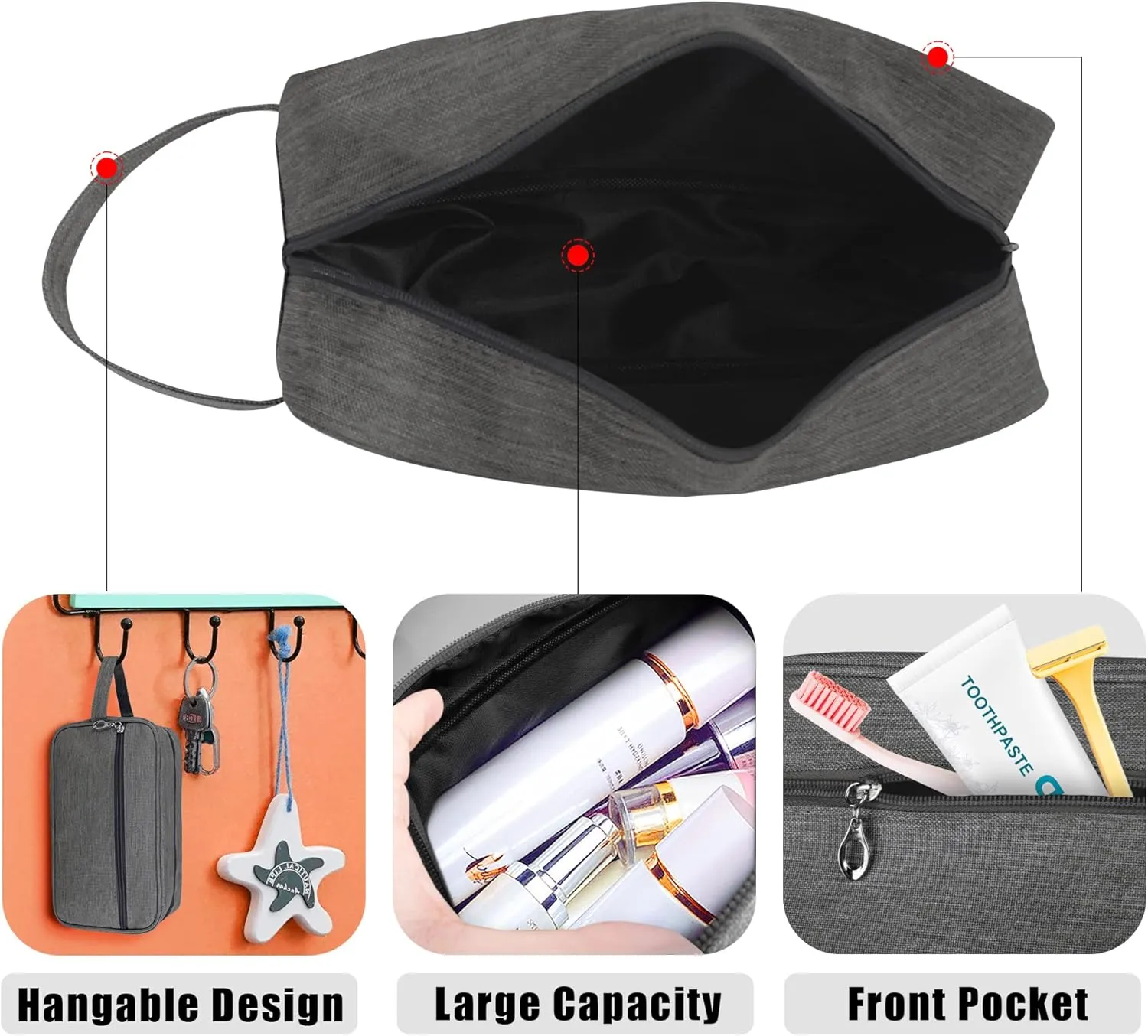 Toiletry Bag, Large Capacity Travel Bag for Toiletries, Waterproof Oxford Fabric Toiletry Organizer for Travel, Business Trips and Daily Use, Travel Essentials for Men or Women (Grey)