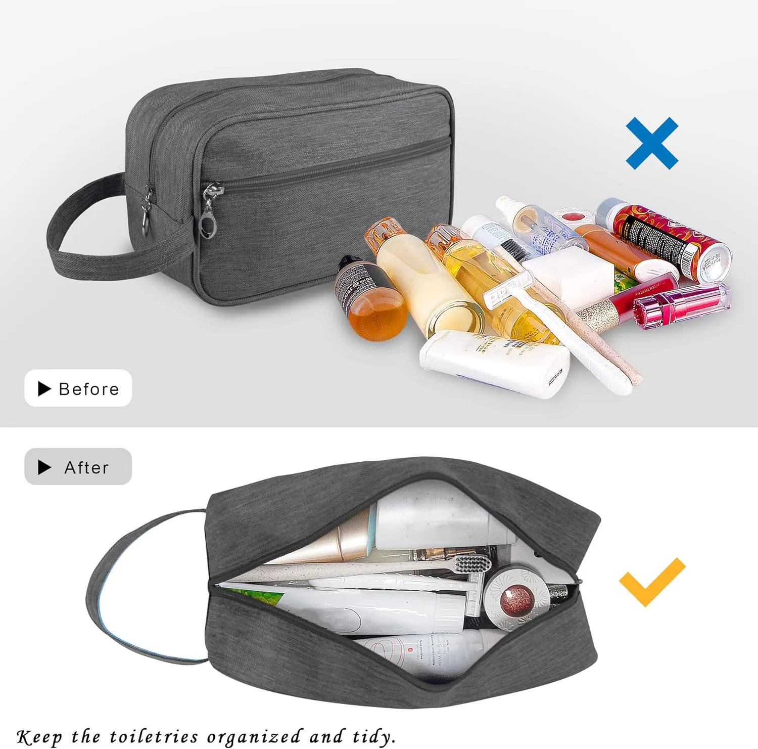 Toiletry Bag, Large Capacity Travel Bag for Toiletries, Waterproof Oxford Fabric Toiletry Organizer for Travel, Business Trips and Daily Use, Travel Essentials for Men or Women (Grey)