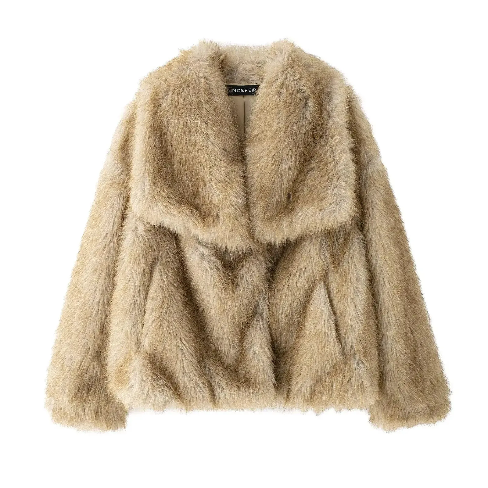 TRAFZA Frauen Winter Mode Warme Plüsch Mantel Damen Casual Drehen-unten Kragen Dicken Mantel Weibliche Tasche Langarm Kurze oberbekleidung