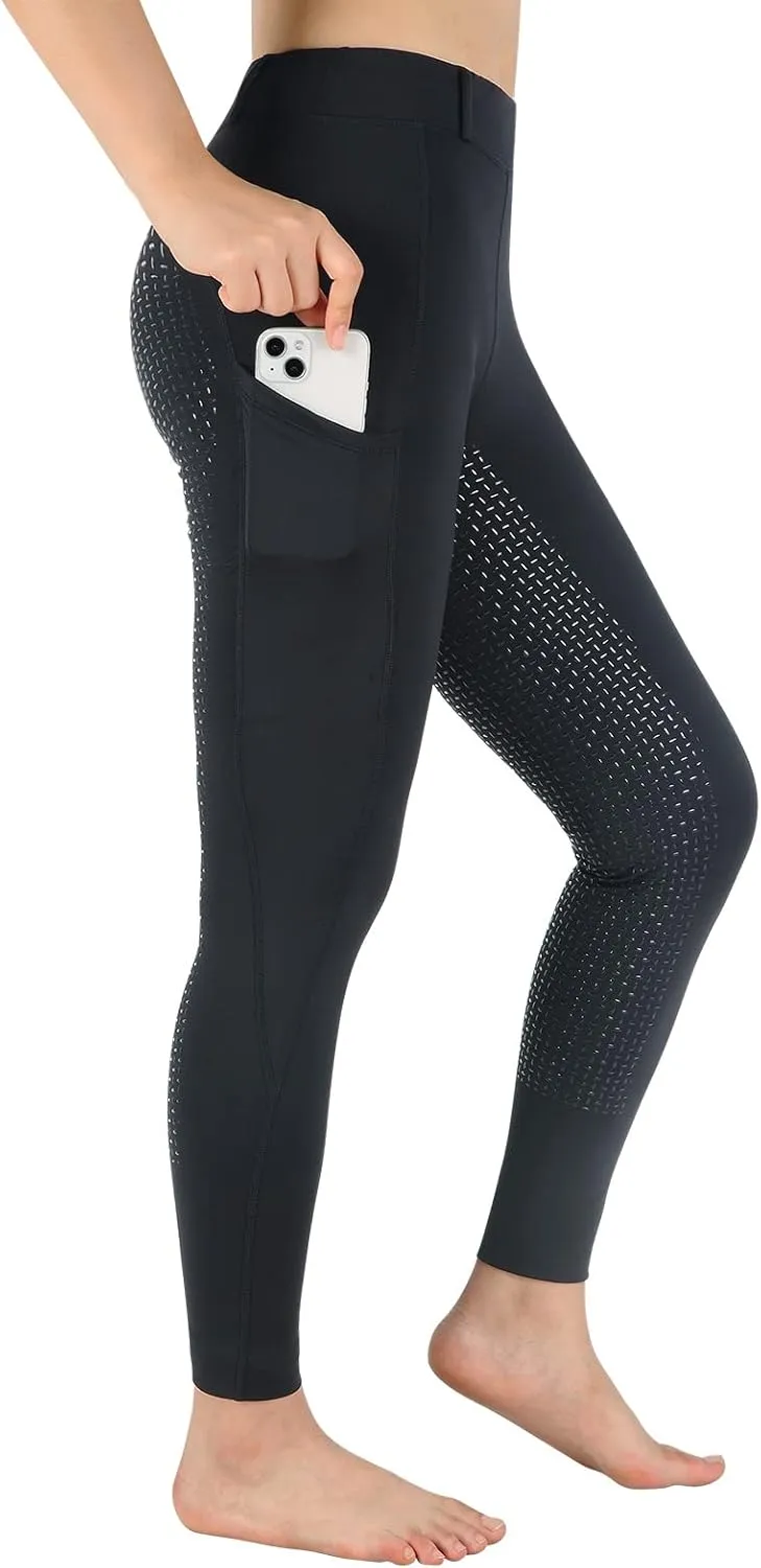 Turnhier Women Winter Riding Equestrian Pants Fleece Lined Equestrian Breeches Horseback Silicone Pockets