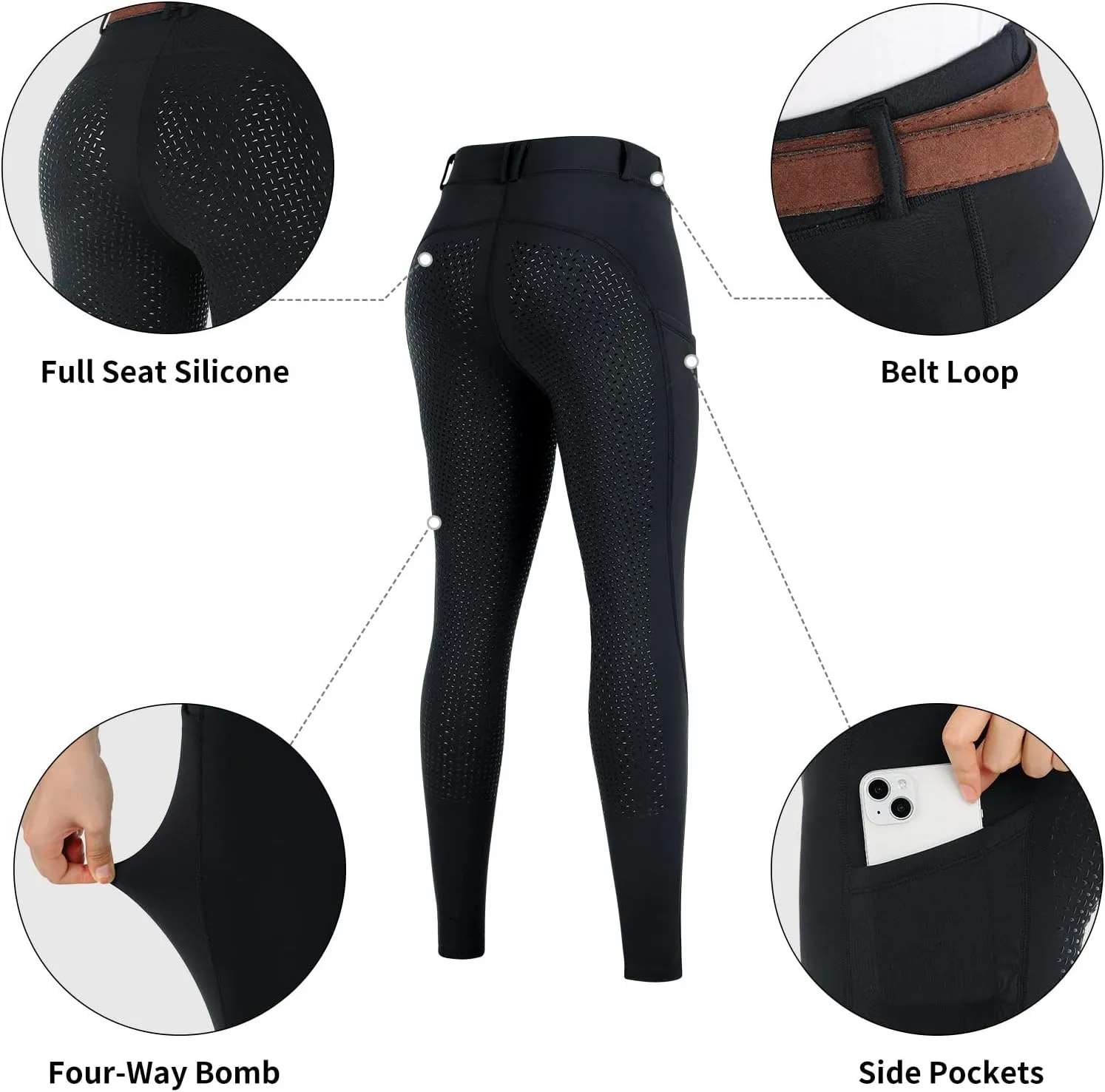 Turnhier Women Winter Riding Equestrian Pants Fleece Lined Equestrian Breeches Horseback Silicone Pockets