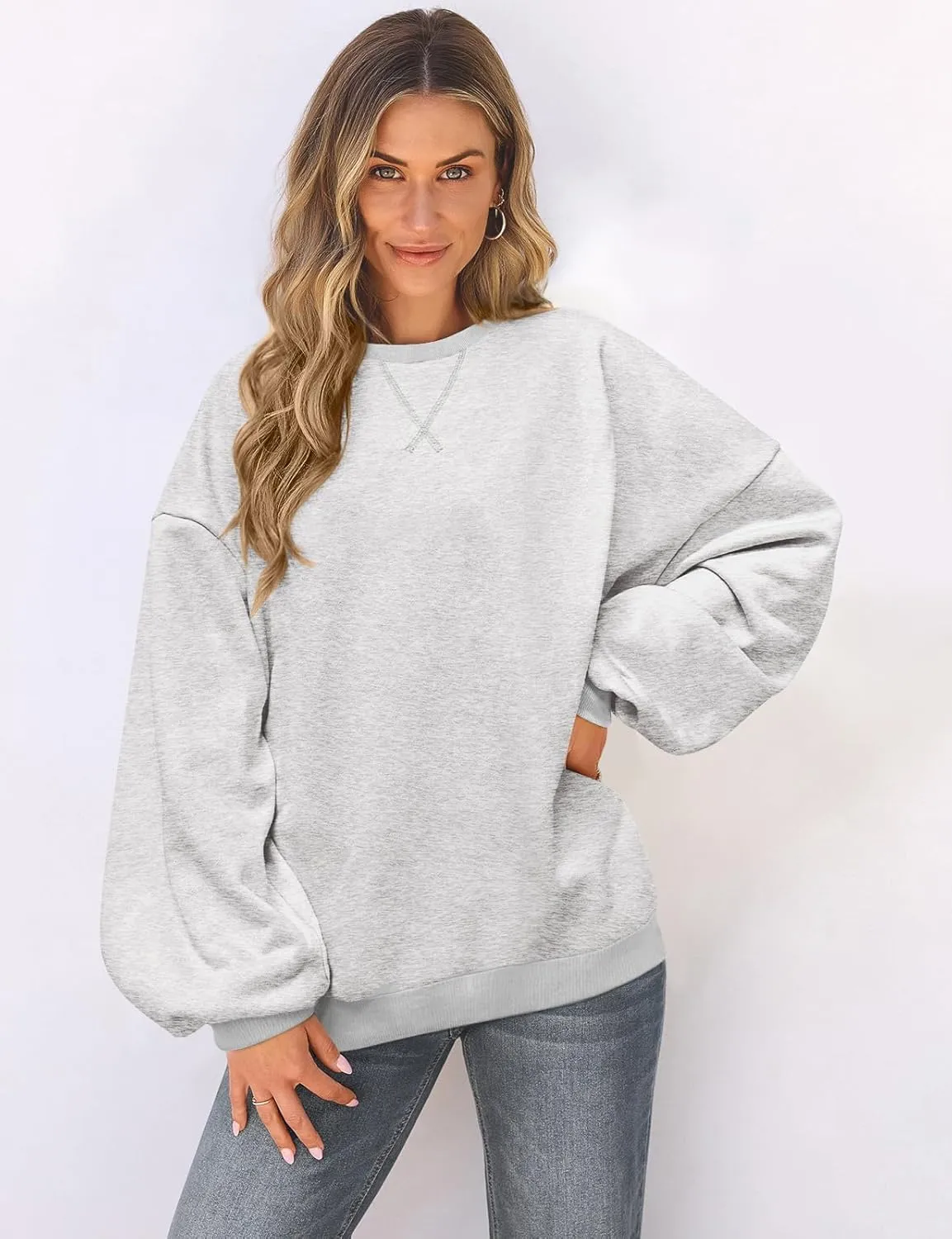 UEU Women Oversized Striped Crewneck Sweatshirt Long Sleeve Color Block Pullover Tops Casual Loose Workout Shirt