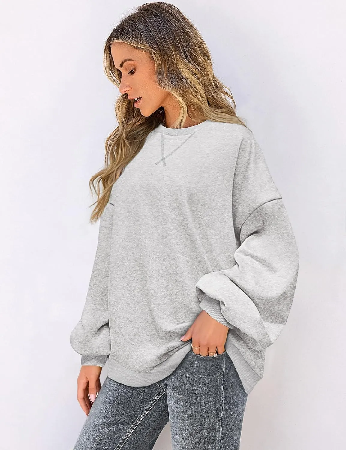 UEU Women Oversized Striped Crewneck Sweatshirt Long Sleeve Color Block Pullover Tops Casual Loose Workout Shirt