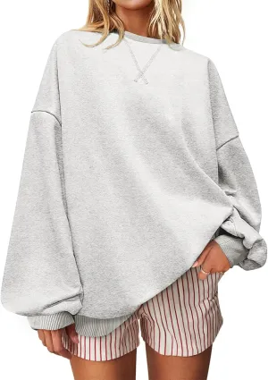 UEU Women Oversized Striped Crewneck Sweatshirt Long Sleeve Color Block Pullover Tops Casual Loose Workout Shirt