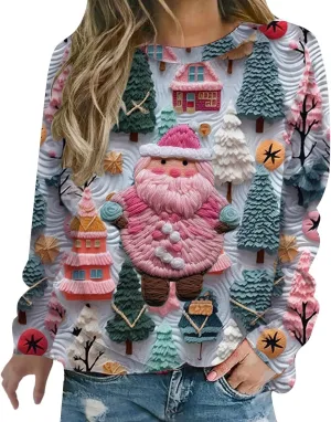 Ugly Christmas Sweater Women Sweatshirts 3D Digital Print Novelty Pullover Tops Funny Santa Xmas Tree Graphic Holiday Outfits
