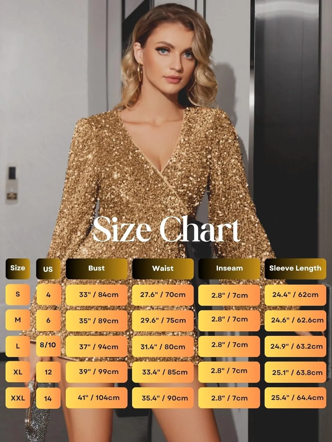 UNIQUE 21 Women Sequin Romper One Piece Shiny Wrap V Neck Shorts Jumpsuit Deep V Neck Long Sleeve Disco Dance Outfits