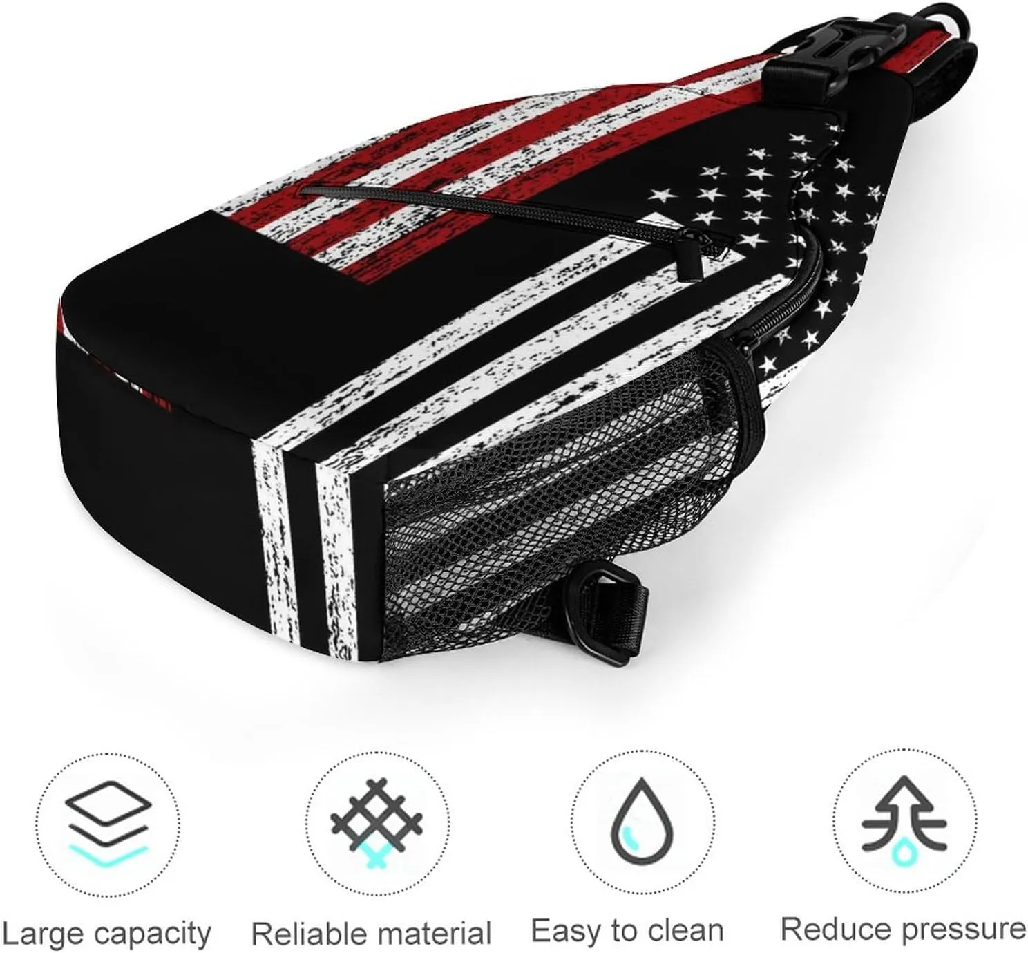 Unique Chest Bag Gym Sack Fashion Sling Shoulder Backpack Outdoor Sports Daypack Compatible with Cool American Flag, Multipurpose Adjustable Bag Small Camera Case for Daily Use