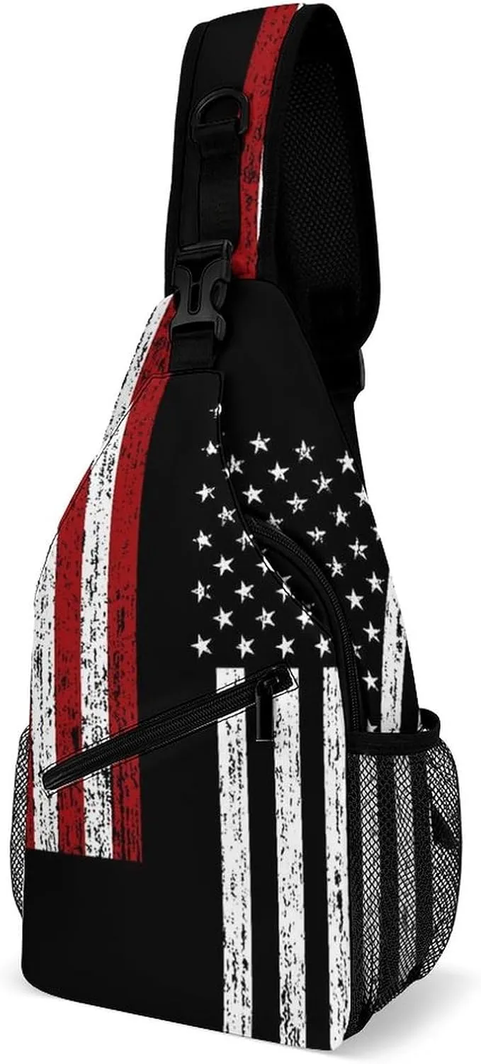 Unique Chest Bag Gym Sack Fashion Sling Shoulder Backpack Outdoor Sports Daypack Compatible with Cool American Flag, Multipurpose Adjustable Bag Small Camera Case for Daily Use