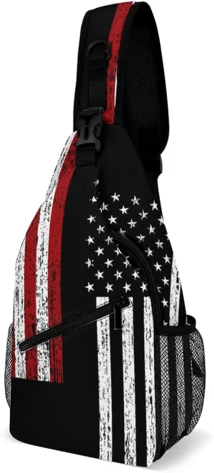 Unique Chest Bag Gym Sack Fashion Sling Shoulder Backpack Outdoor Sports Daypack Compatible with Cool American Flag, Multipurpose Adjustable Bag Small Camera Case for Daily Use