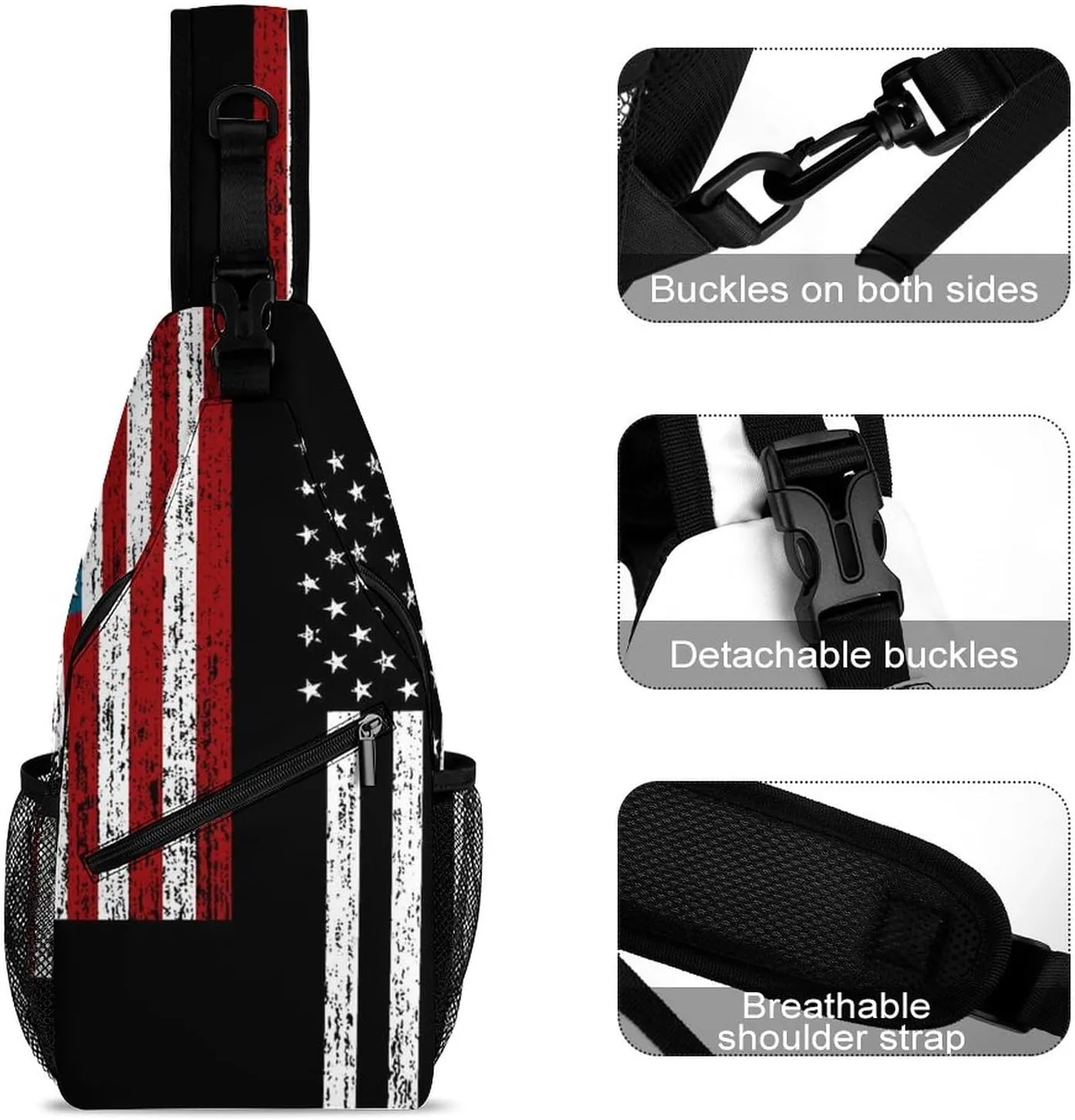 Unique Chest Bag Gym Sack Fashion Sling Shoulder Backpack Outdoor Sports Daypack Compatible with Cool American Flag, Multipurpose Adjustable Bag Small Camera Case for Daily Use