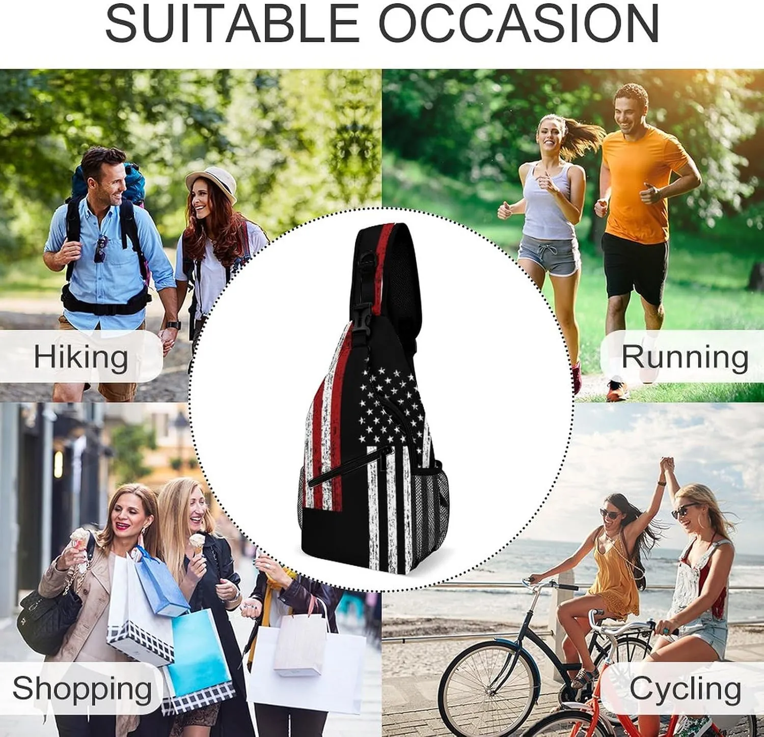 Unique Chest Bag Gym Sack Fashion Sling Shoulder Backpack Outdoor Sports Daypack Compatible with Cool American Flag, Multipurpose Adjustable Bag Small Camera Case for Daily Use