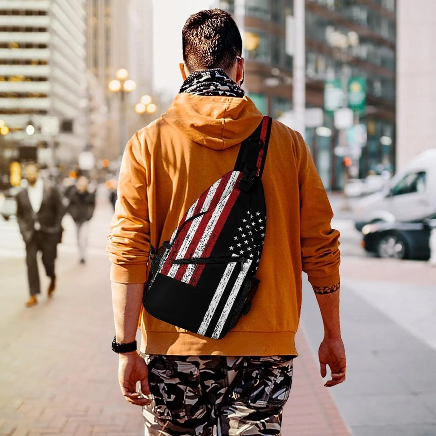 Unique Chest Bag Gym Sack Fashion Sling Shoulder Backpack Outdoor Sports Daypack Compatible with Cool American Flag, Multipurpose Adjustable Bag Small Camera Case for Daily Use