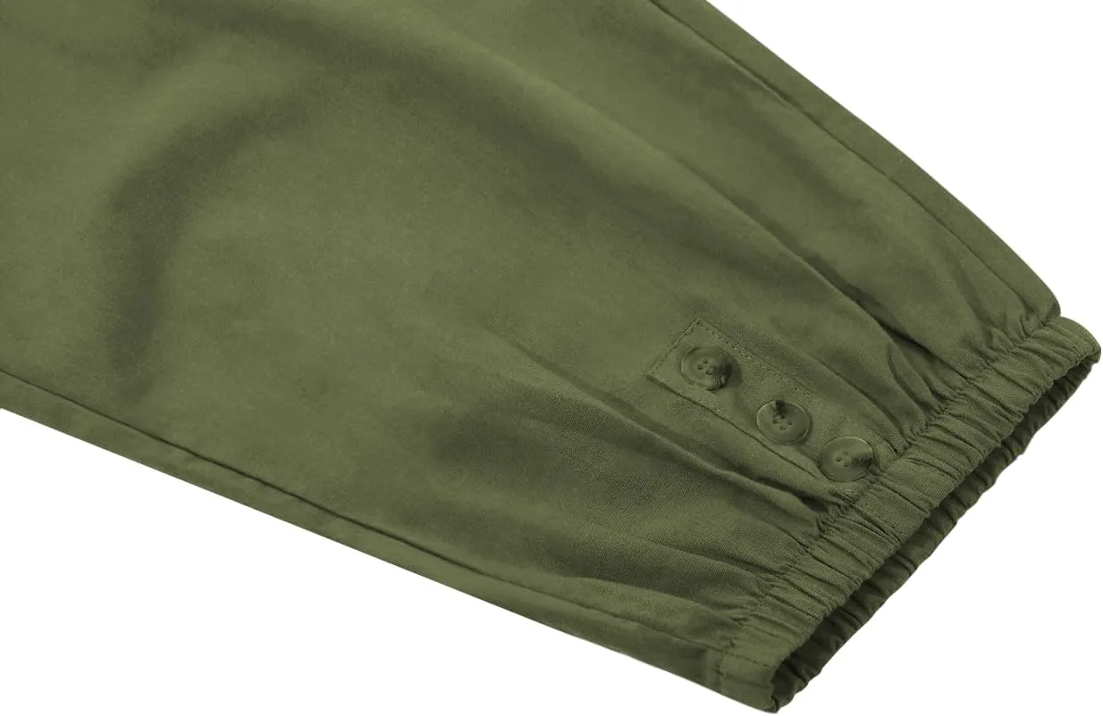 utcoco Women's Cotton Linen Harem Pants High Waist Drawstring Trousers Casual Loose Button Cropped Pants