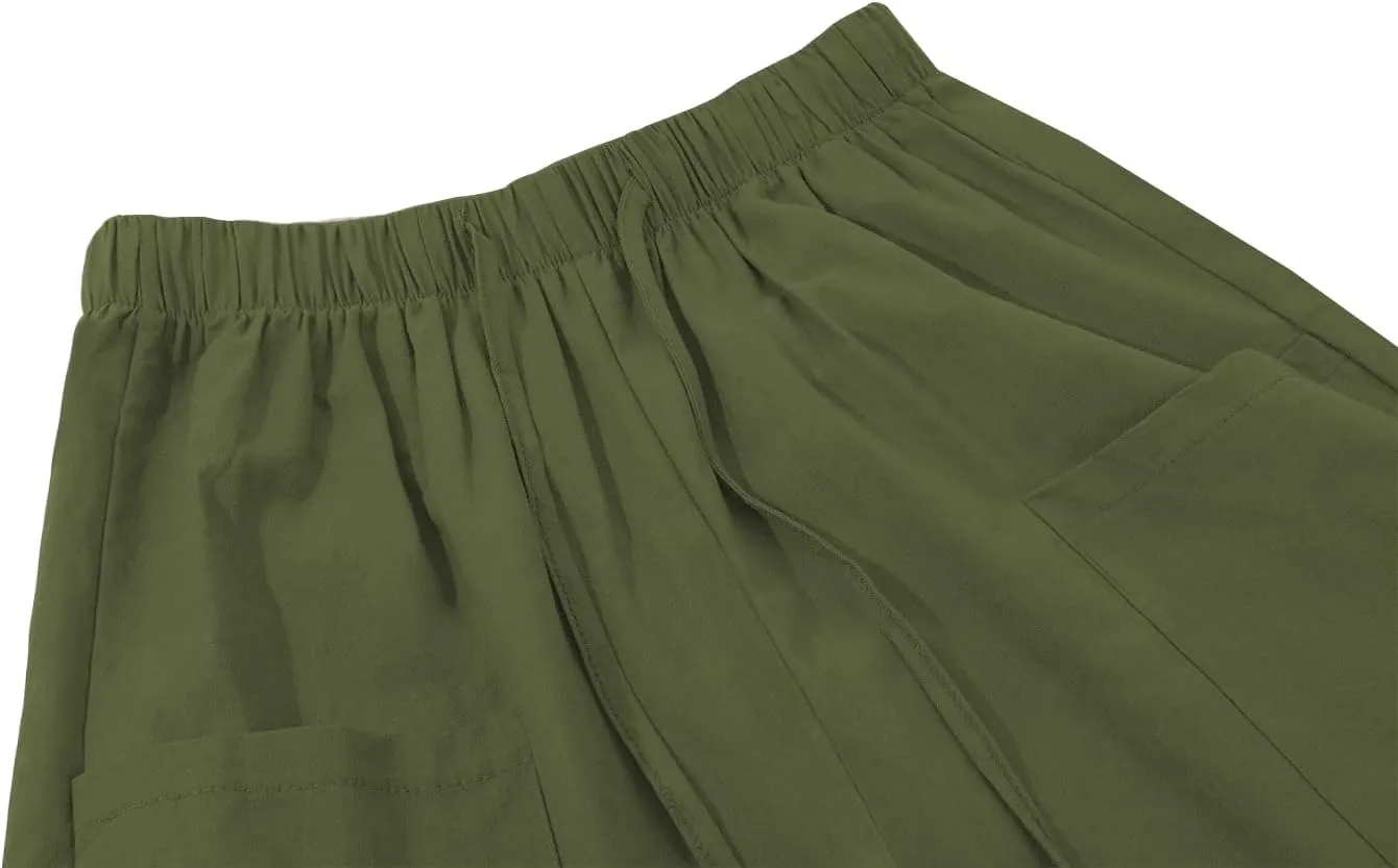 utcoco Women's Cotton Linen Harem Pants High Waist Drawstring Trousers Casual Loose Button Cropped Pants