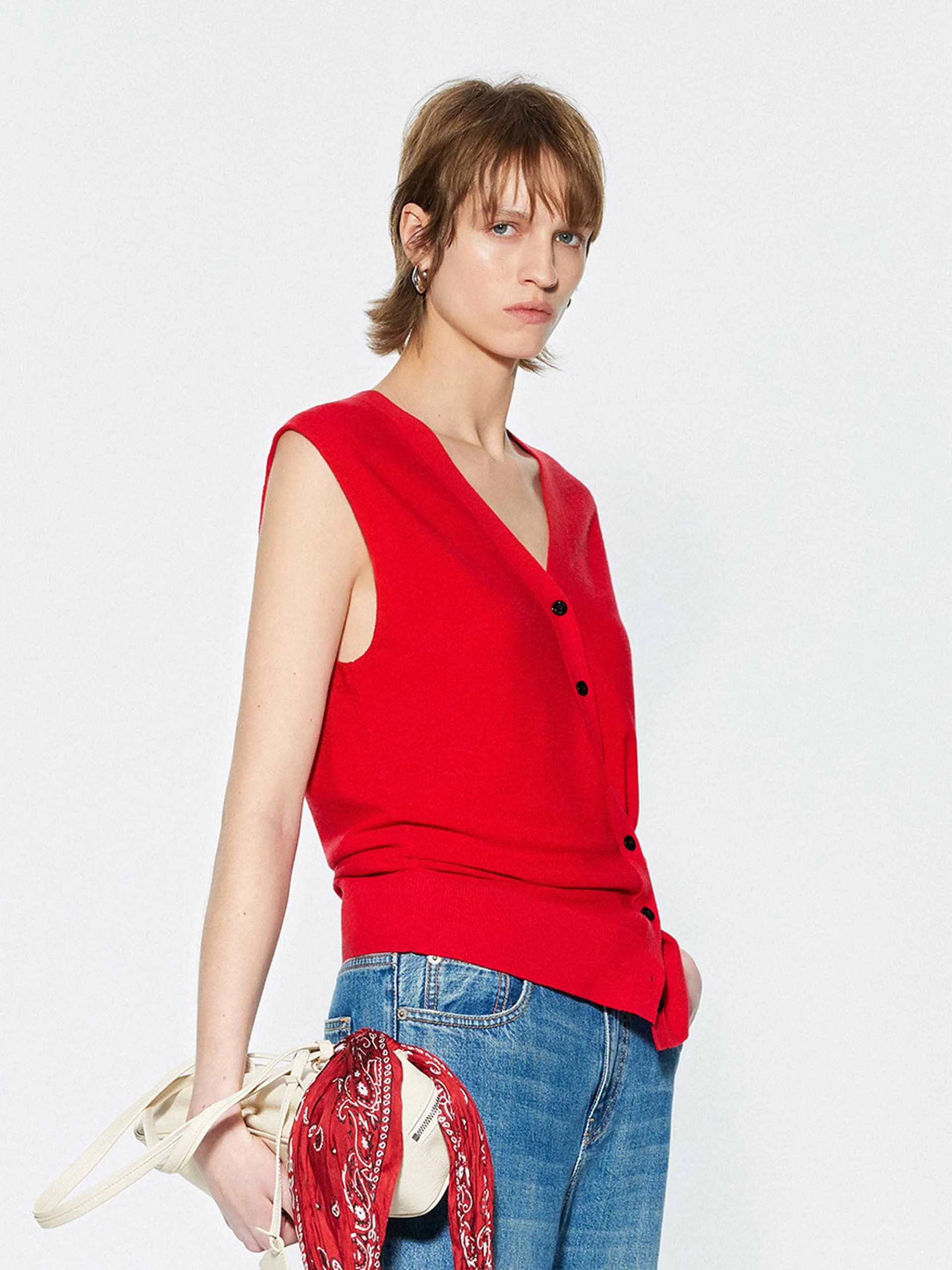 V-neck Wool Knitted Cardigan