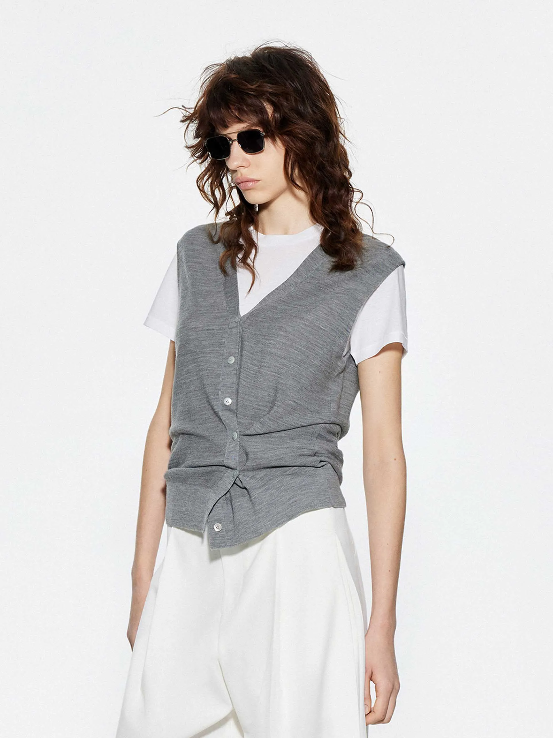 V-neck Wool Knitted Cardigan