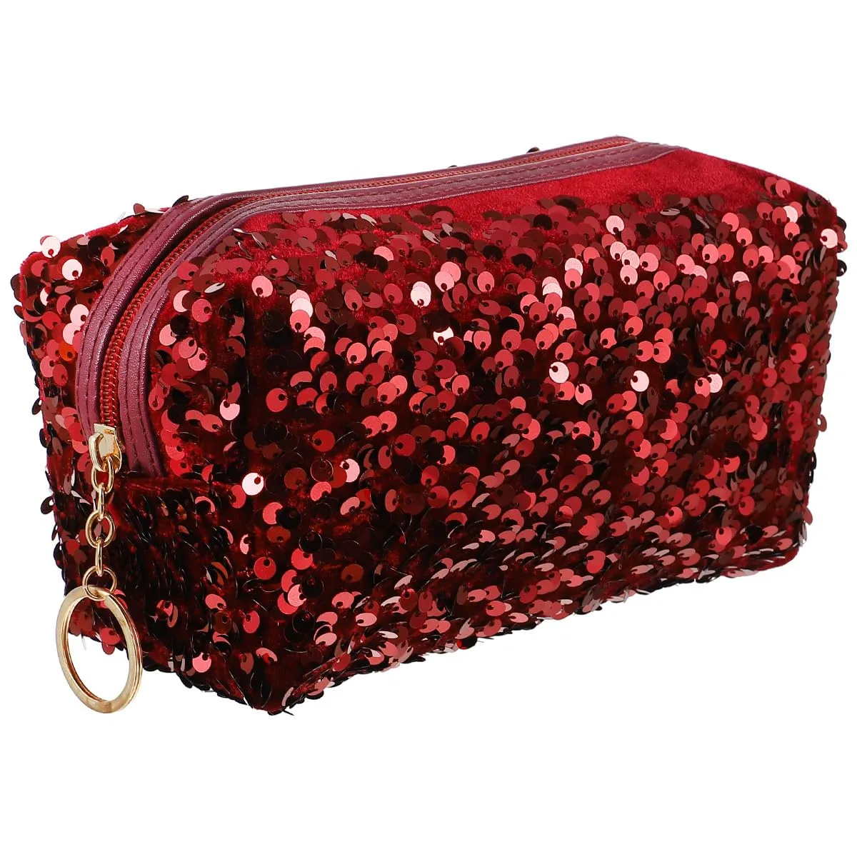 VALICLUD Sequin Cosmetic Bag Portable Glitter Makeup Zipper Bag Toiletry Bag Sequin Organizer Bag for Women Girls Travel Daily Use (Claret)