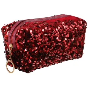 VALICLUD Sequin Cosmetic Bag Portable Glitter Makeup Zipper Bag Toiletry Bag Sequin Organizer Bag for Women Girls Travel Daily Use (Claret)