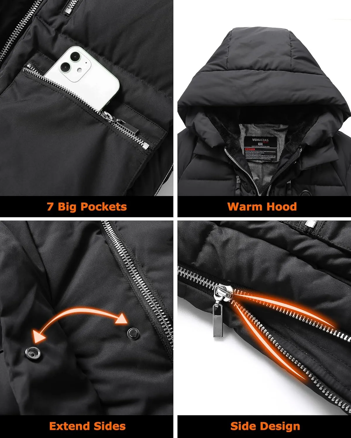 Venustas Women's Heated Jacket with 90% Down Insulation 5 Heating Zones, Thickened Heated Coat for Women (Battery included)