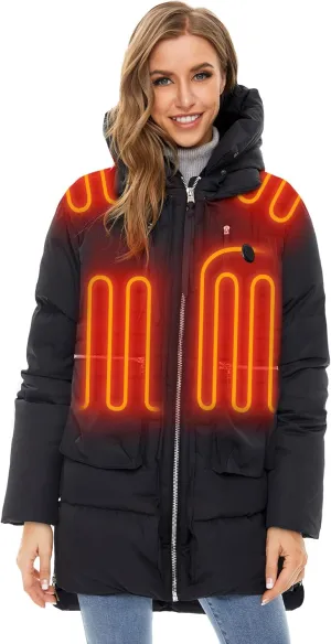 Venustas Women's Heated Jacket with 90% Down Insulation 5 Heating Zones, Thickened Heated Coat for Women (Battery included)