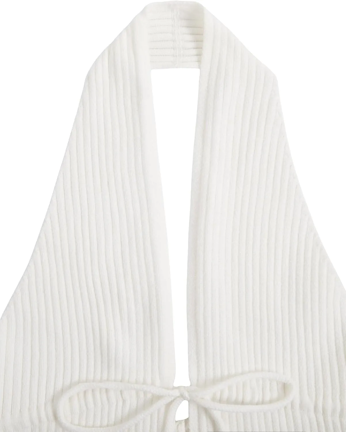 Verdusa Women's Old Money Halter Tops Bow Tie Front Backless Deep V Neck Split Knit Vest Trendy