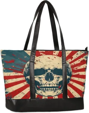 Vintage Skull Laptop Tote Bag for Women Lightweight Work Purse with Multiple Compartments Fits 13-15.6 Inch Laptop Tablet Shoulder Bag for Office Travel Daily Use