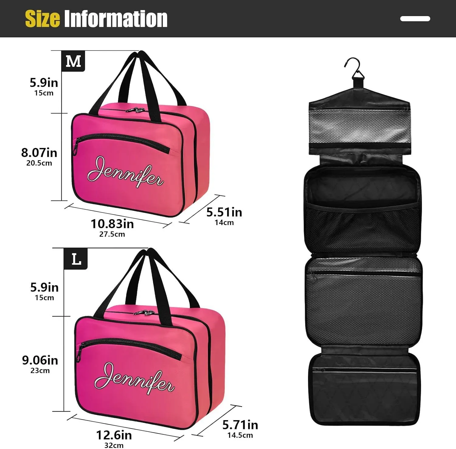 Vnurnrn Custom Pink Gradient Travel Toiletry Bag for Women Men Hanging Makeup Bag Portable Cosmetic Organizer Makeup Organizer for Cruise Essentials Gifts Daily Use