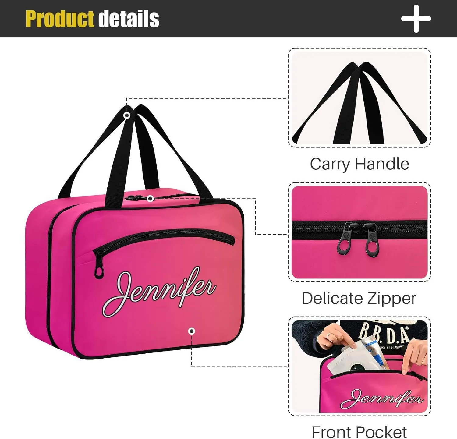 Vnurnrn Custom Pink Gradient Travel Toiletry Bag for Women Men Hanging Makeup Bag Portable Cosmetic Organizer Makeup Organizer for Cruise Essentials Gifts Daily Use