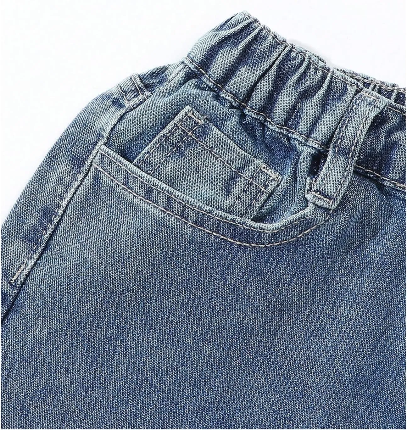 WDIRARA Girl's Bow Wide Leg Denim Pants Elastic High Waisted Y2k Jeans with Pockets