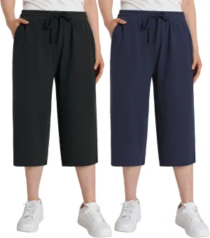Weintee Women's Petite Capris Wide Leg Cotton Capri Pants with Pockets