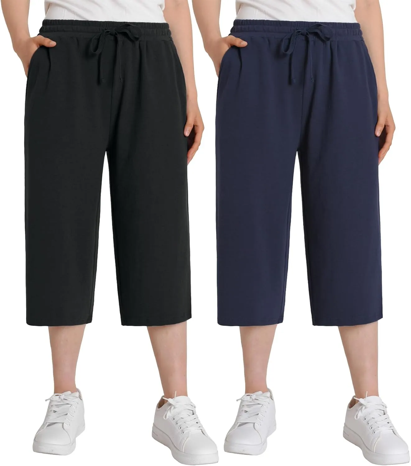 Weintee Women's Petite Capris Wide Leg Cotton Capri Pants with Pockets