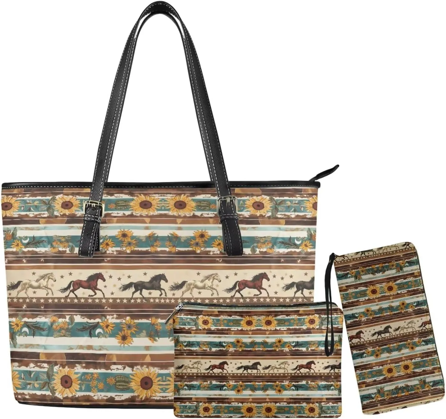 Western Style Satchel Bags for Womens Casual Fashion Shoulder Tote Bag with Wallet and Clutch Set for Daily Use
