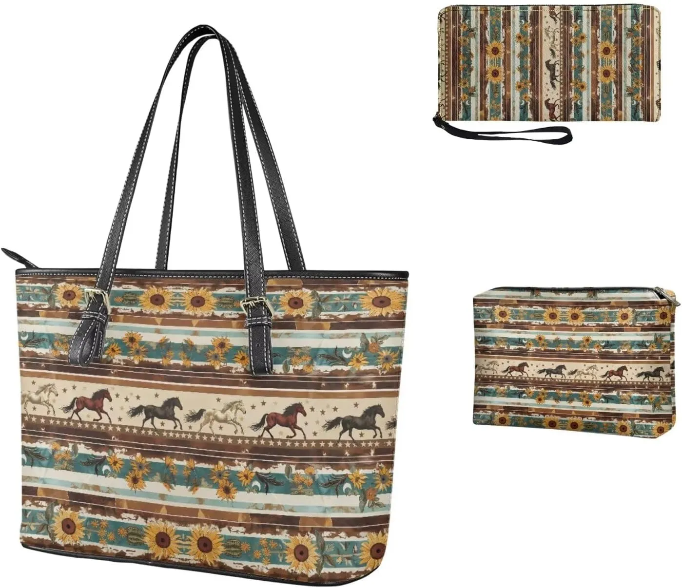 Western Style Satchel Bags for Womens Casual Fashion Shoulder Tote Bag with Wallet and Clutch Set for Daily Use