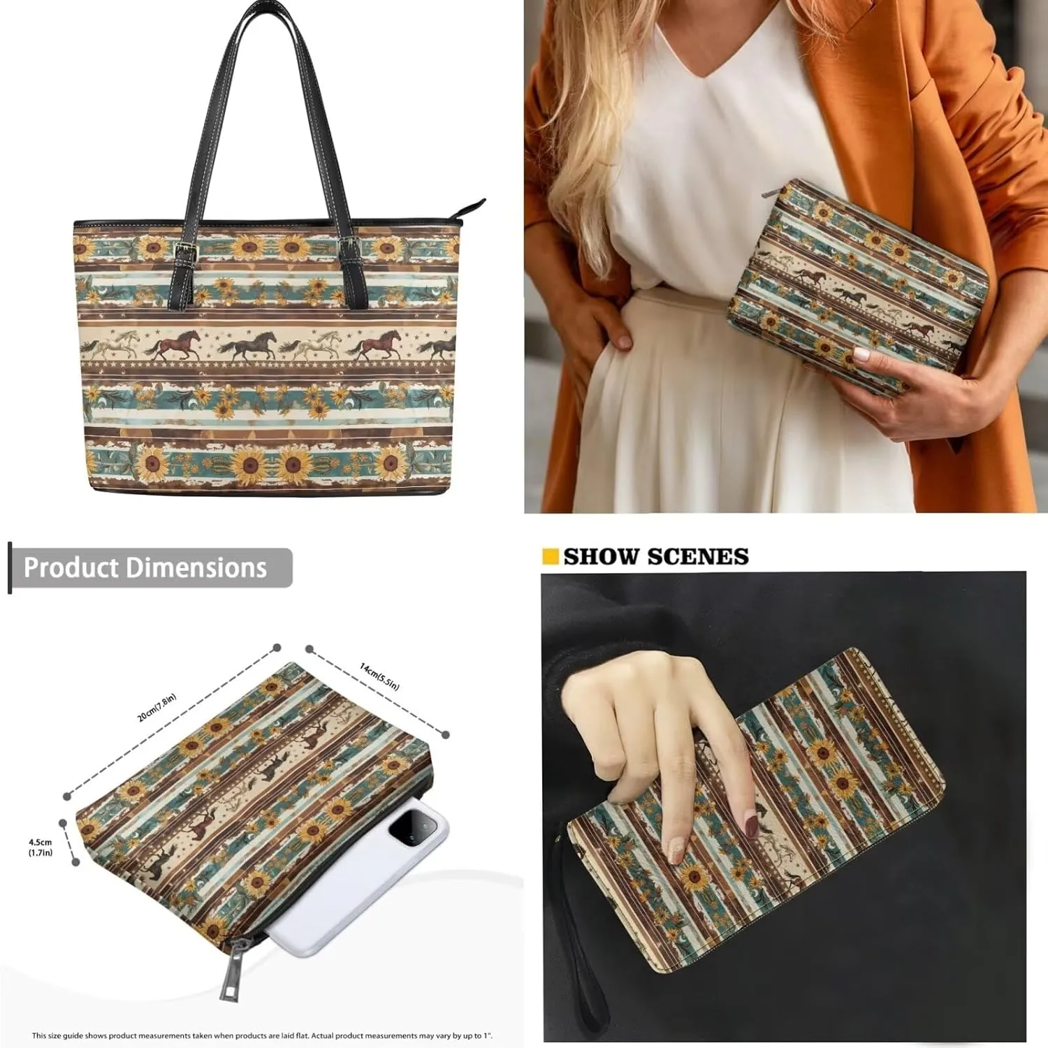 Western Style Satchel Bags for Womens Casual Fashion Shoulder Tote Bag with Wallet and Clutch Set for Daily Use