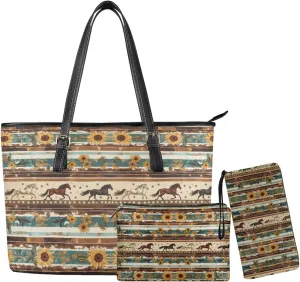 Western Style Satchel Bags for Womens Casual Fashion Shoulder Tote Bag with Wallet and Clutch Set for Daily Use