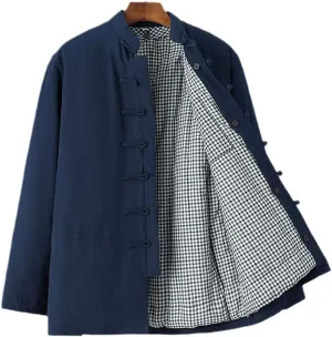 Winter Warm Tang Suit Men Detachable Cotton Padded Kung Fu Uniform Jacket Long Sleeved Coat Tops for Seniors