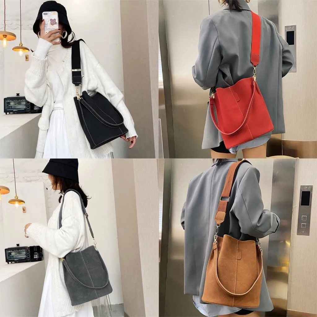 Women Bucket Bag Autumn Winter Shoulder Bag Handbag Casual Crossbody Bag Retro Messenger Bag for Travel Daily Use