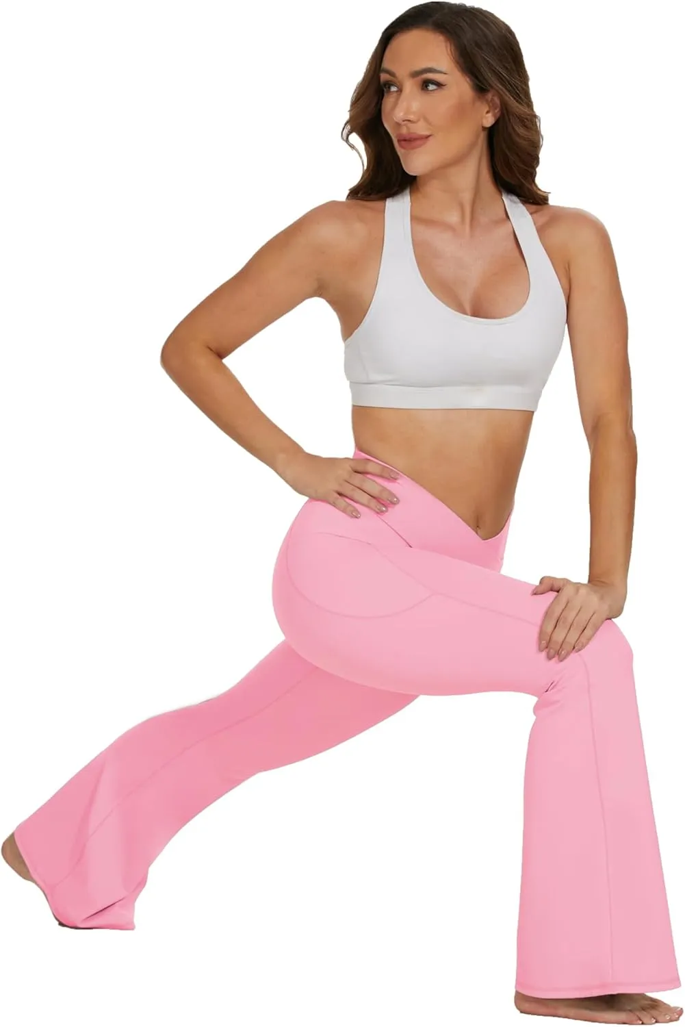 Womens 28"/30"/32"/34" Flare Crossover Leggings with Tummy Control, High Waist Wide Leg Yoga Pants with Pockets