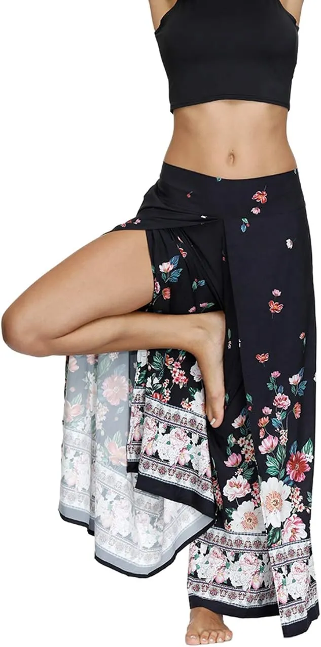 Women's Boho Palazzo Slit Wide Leg Yoga Pants Summer Beach Bohemian Hippie Pants