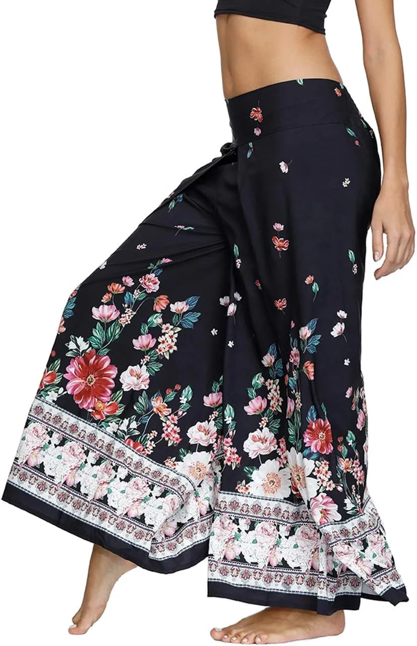 Women's Boho Palazzo Slit Wide Leg Yoga Pants Summer Beach Bohemian Hippie Pants