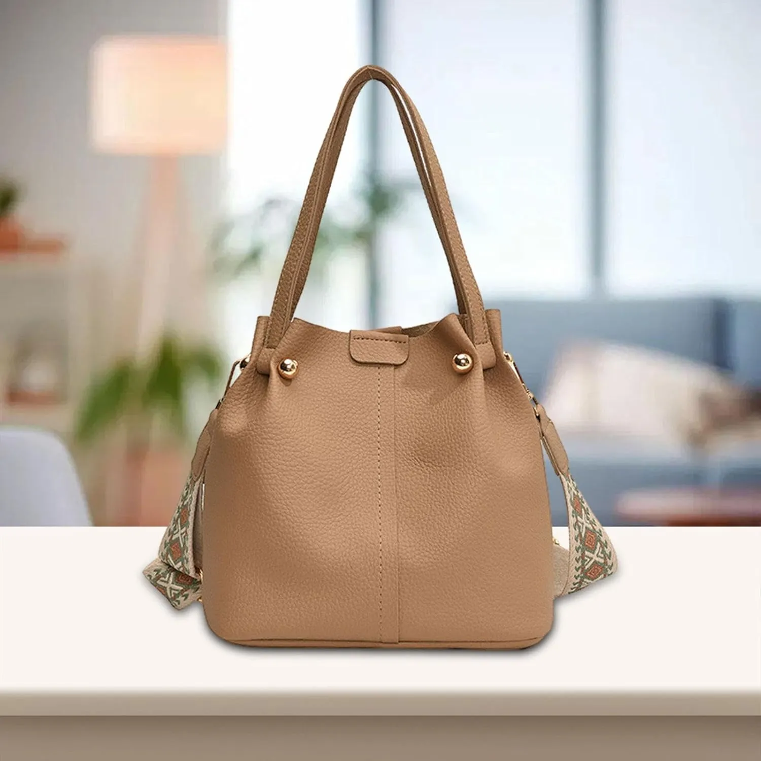 Women's Bucket Bag with Detachable Strap for Travel and Daily Use