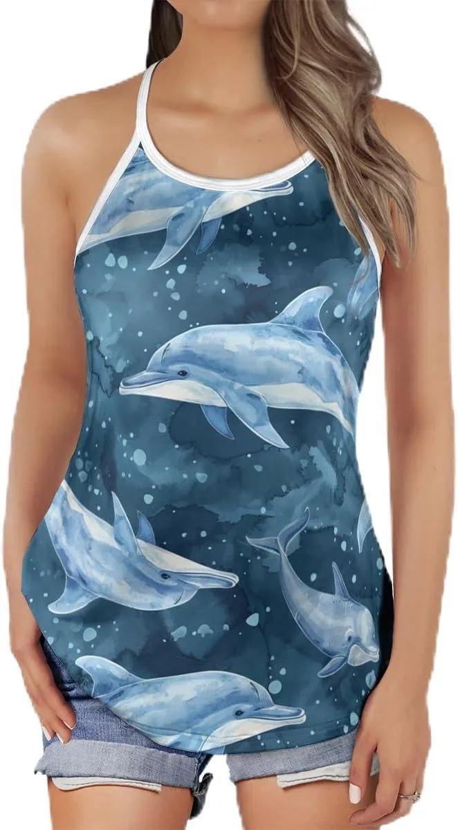 Women's Camisole Tank Tops - Dolphin Spaghetti Strap Criss Cross Open Back Tank Summer Top for Women Series 5