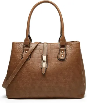 Women's Crocodile Pattern Handbag and Purse PU Leather Large Top Handle Satchel Bag Daily Use Crossbody Shoulder Bag