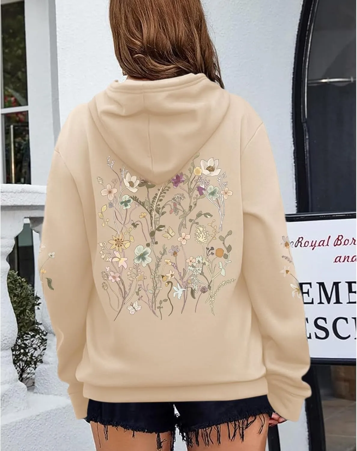 Women's Floral Printed Hoodies Vintage Aesthetic Flower Graphic Sweatshirt Cute Boho Fleece Thermal Hoodie Pullover