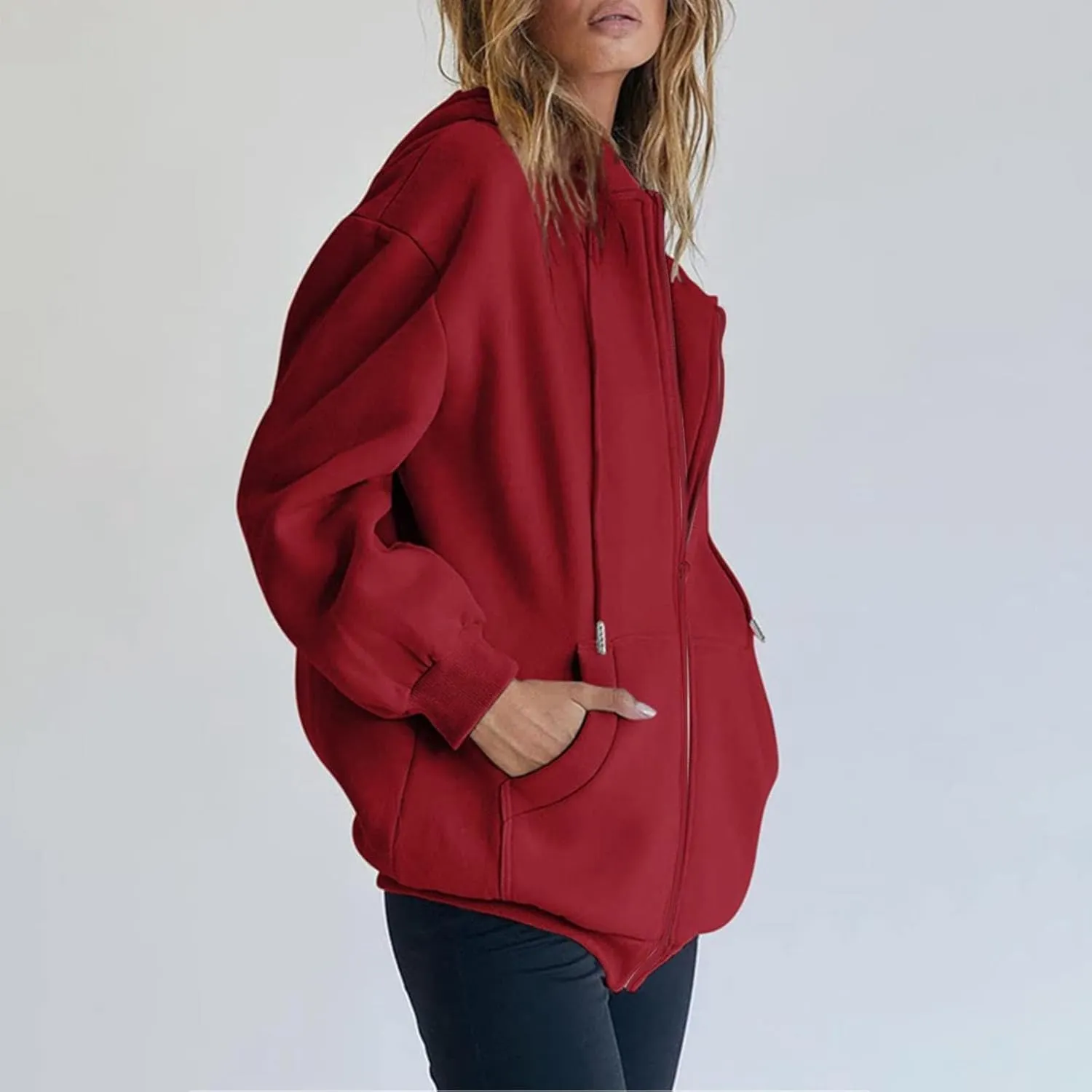 Womens Hoodie Y2K Zip Up Long Sleeve Oversized Sweatshirts Fleece Workout Jacket Pockets 2024 Fall Outfits Trendy Tops