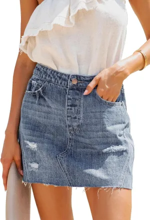Women's Jean Mini Skirt High Waist Above Knee Length Bodycon Vintage Pocket Denim Summer Short Skirts for Women