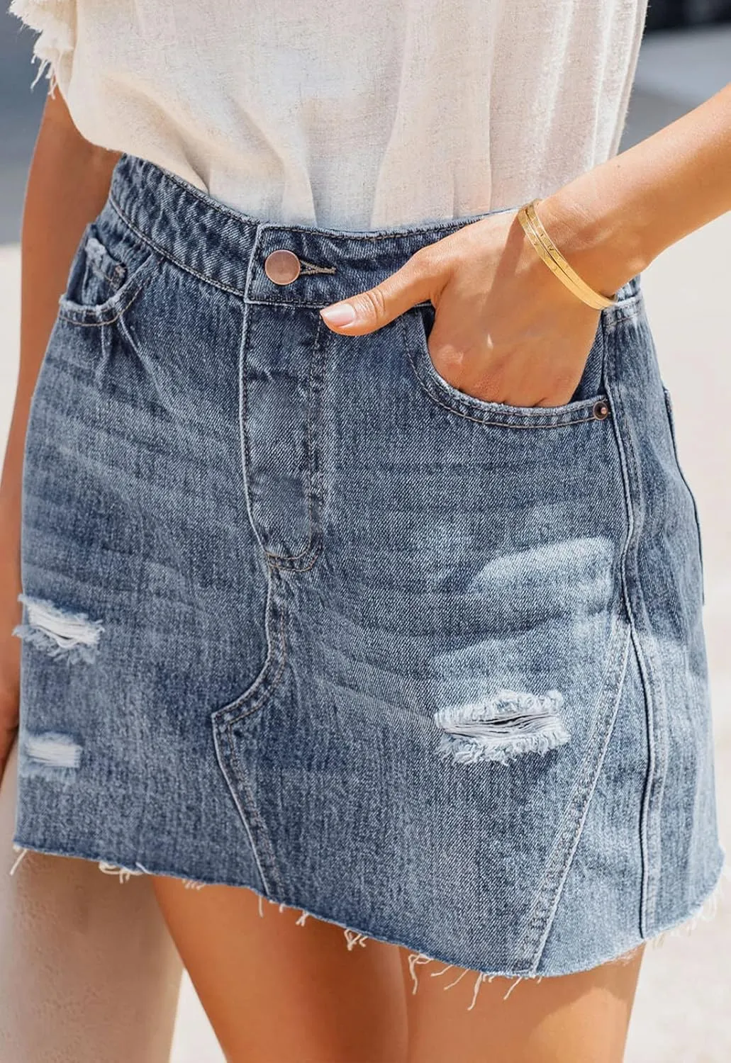 Women's Jean Mini Skirt High Waist Above Knee Length Bodycon Vintage Pocket Denim Summer Short Skirts for Women
