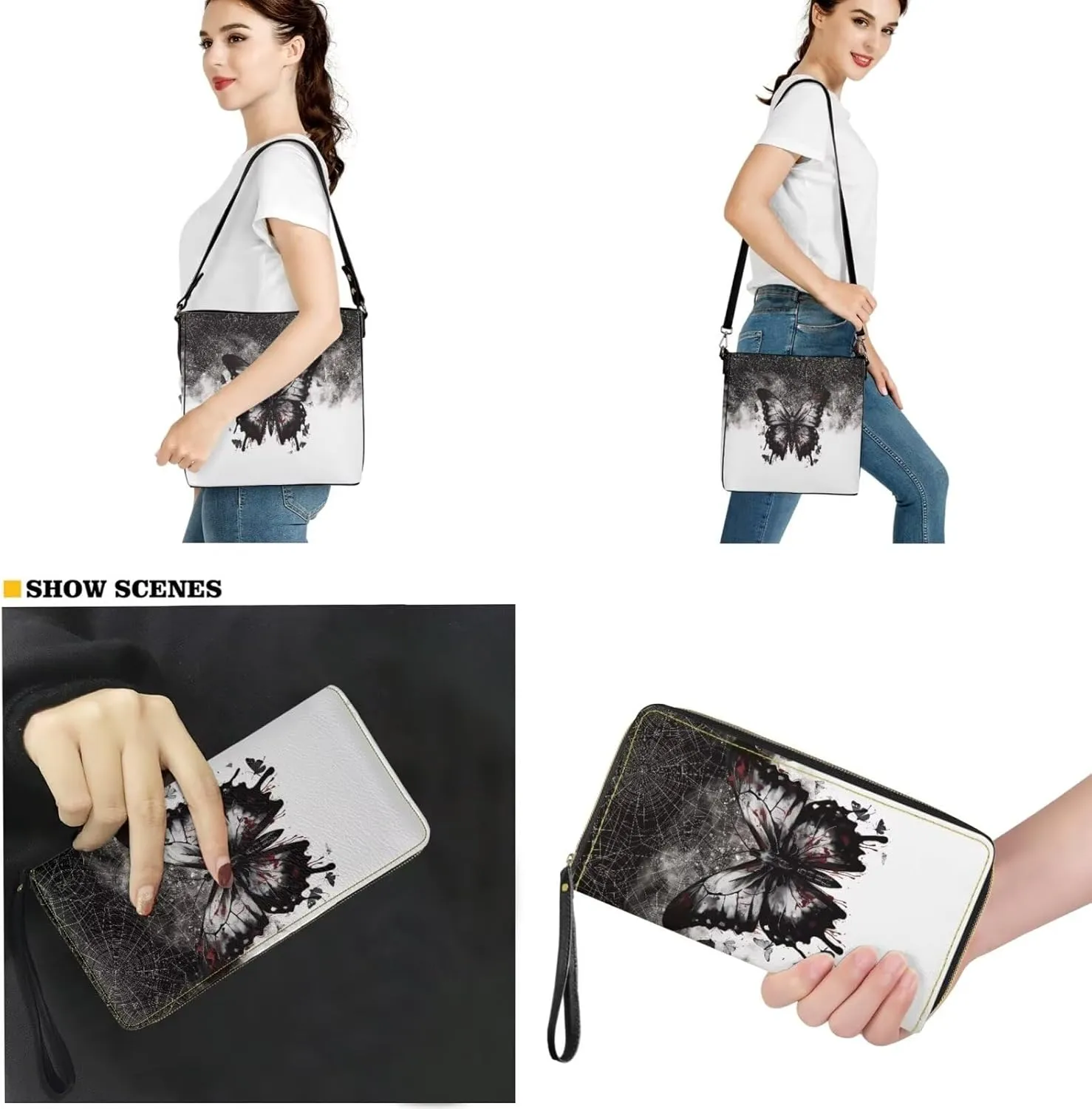 Womens Large Leather Tote Shoulder Bag and Wallet 2Pc Set,Ladies Casual Fashion Handbag Travel Work Daily Use